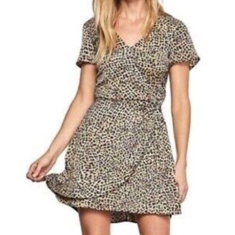NEW Cupcakes and Cashmere Lenna Leopard Wrap Dress Large Dusty Olive Neutral NWT